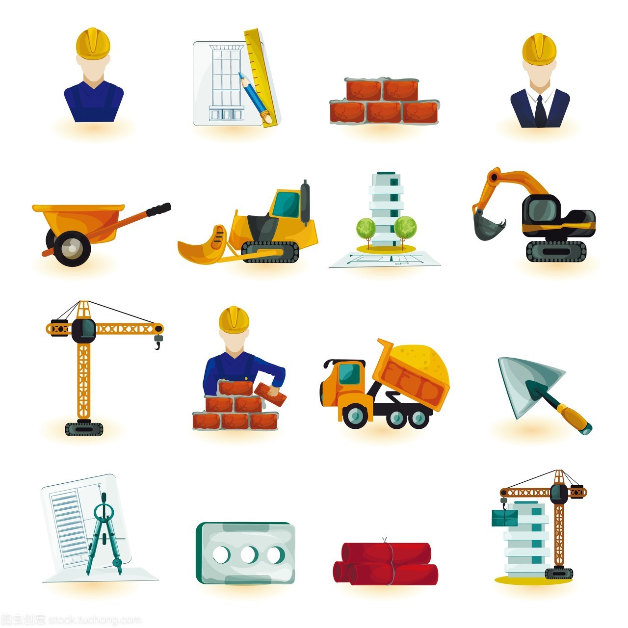 師工業和建筑工程師裝飾圖標設置孤立的矢量圖。師圖標設置